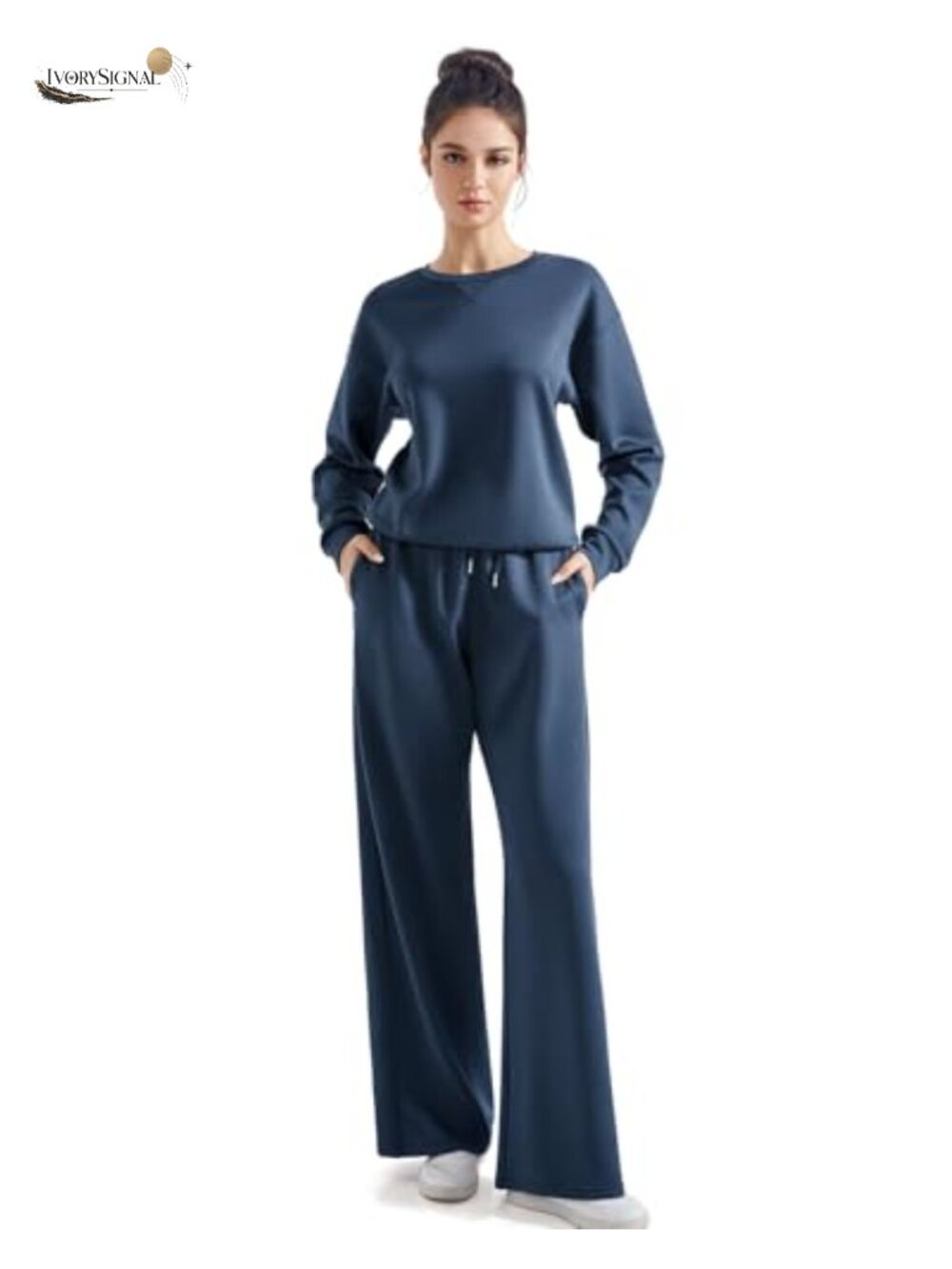 2 Piece Lounge Set Crew Neck Oversized Sweatshirt Wide Leg Pants